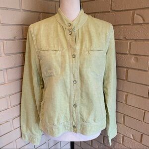 J. Jill Linen Jacket Neutral Green Pockets Snap Closure, Women's SZ Medium M